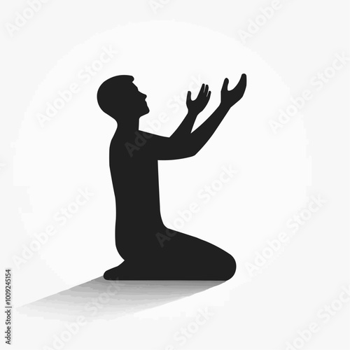 Silhouette vector of Muslim person praying on a white background.	