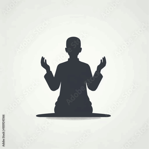 Silhouette vector of Muslim person praying on a white background.	