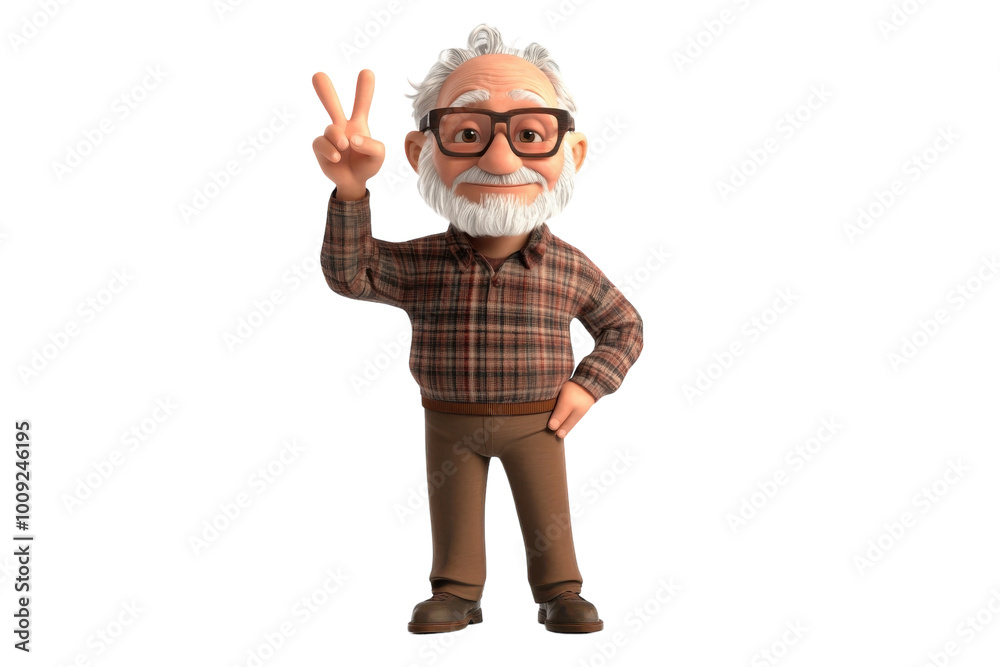 Animated elderly man showcasing a peace sign in a cheerful setting, on the transparent background. PNG Format Animated elderly man showcasing a peace sign in a cheerful setting, on the transparent background. PNG Format