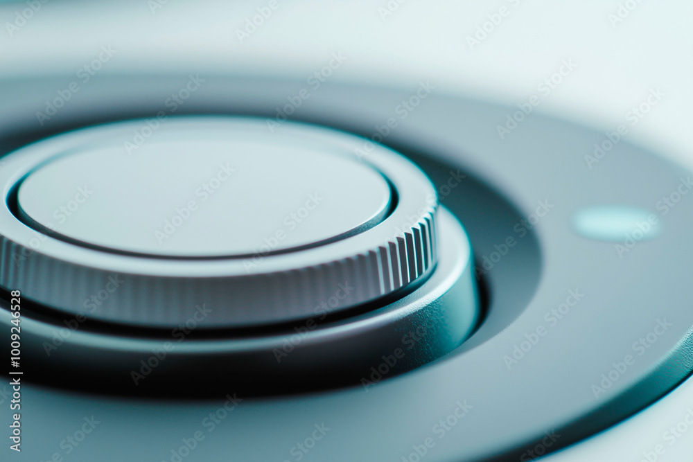 Close-up of a metal control knob with a textured edge, focusing on its sleek design and modern aesthetics