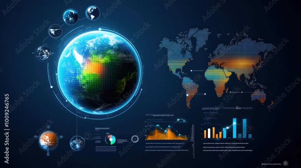 Naklejka premium Global carbon emissions statistics, charts and infographics
