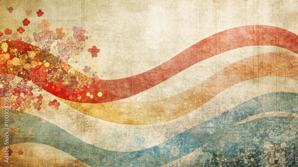 Vibrant Landscape with Flowing Waves and Floral Accents Vibrant Landscape with Flowing Waves and Floral Accents