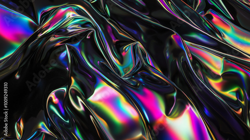 Dark Holographic Texture with Metallic Iridescence, Bold and Abstract