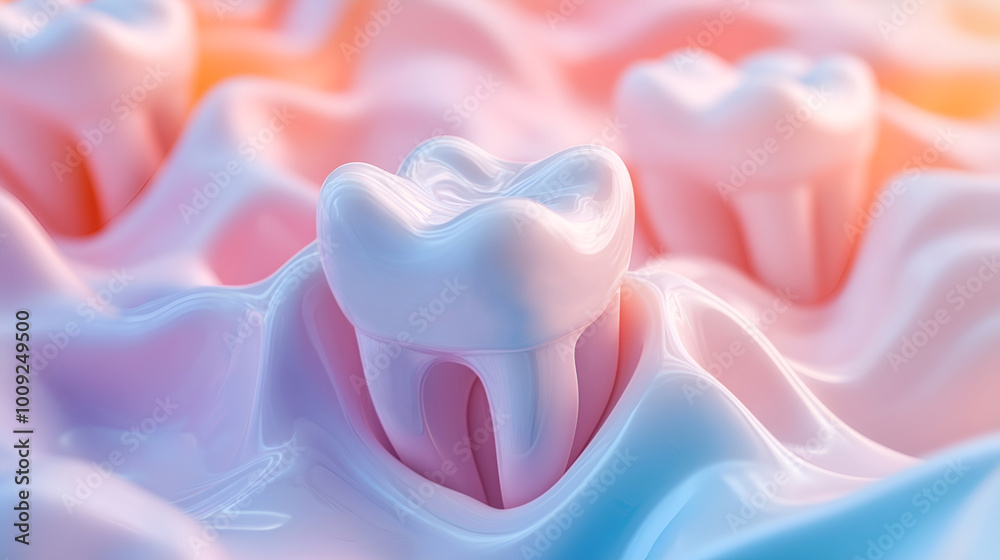 Colorful 3D tooth model on pink. Smooth, glossy tooth model set in a soft pastel environment, symbolizing clean and advanced dental care. Ideal for cosmetic dentistry branding or health-related ads Colorful 3D tooth model on pink. Smooth, glossy tooth model set in a soft pastel environment, symbolizing clean and advanced dental care. Ideal for cosmetic dentistry branding or health-related ads