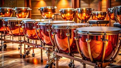 Elegant kettledrums arranged for a performance showcasing craftsmanship and musical artistry in detail photo