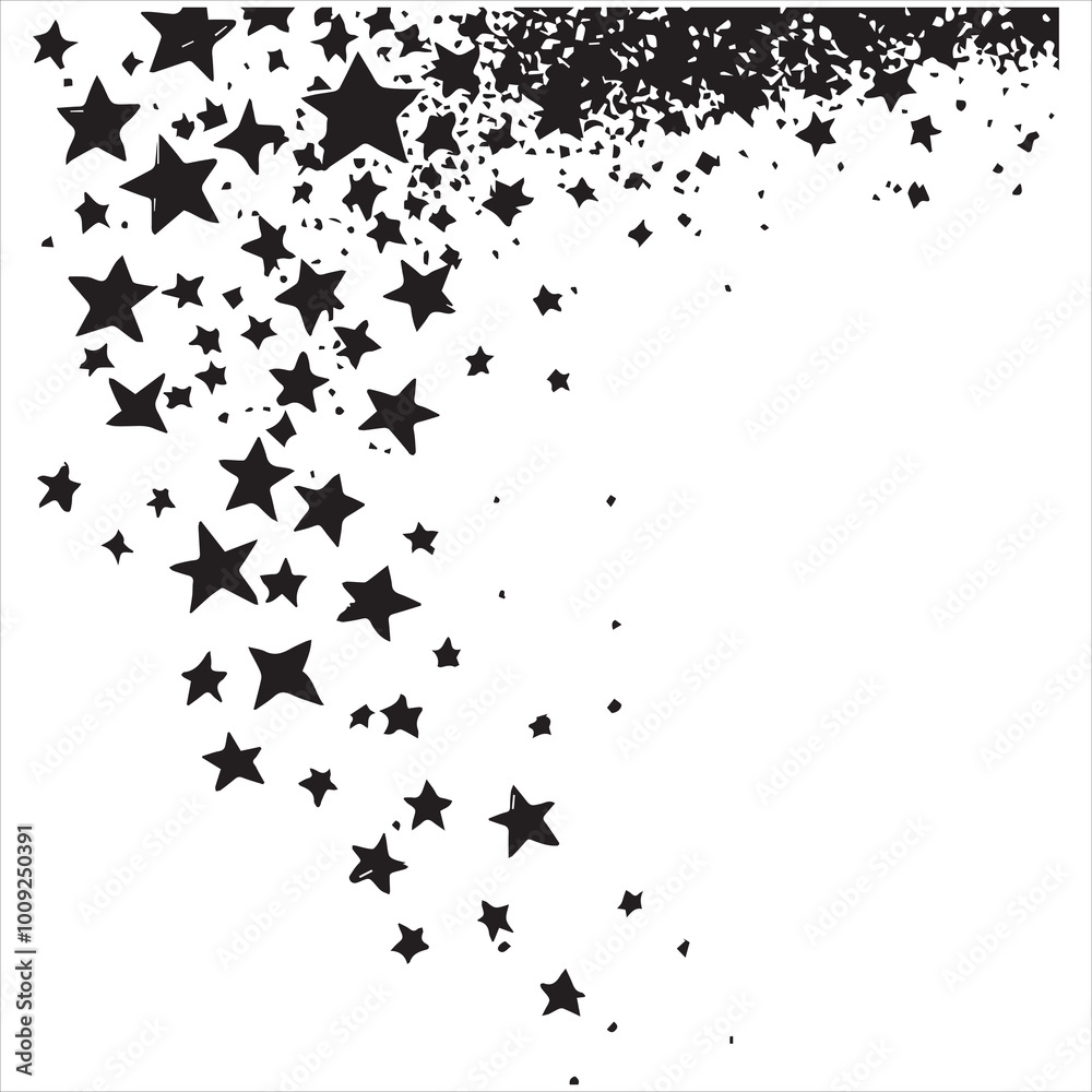 black flat beautiful stars fly apart on a white background, drawing black flat beautiful stars fly apart on a white background, drawing