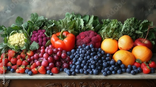 seasonal vegetables and berries from the farmers market beautifully arranged on a table celebrating freshness and the joys of healthy eating