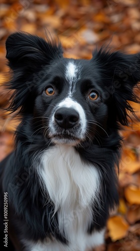 Border Collie Portrait in Autumn Leaves