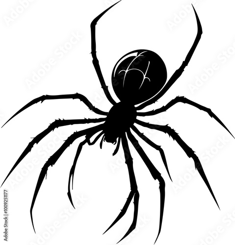 A black sillhoutte of a spider on a white background- silhouette spider