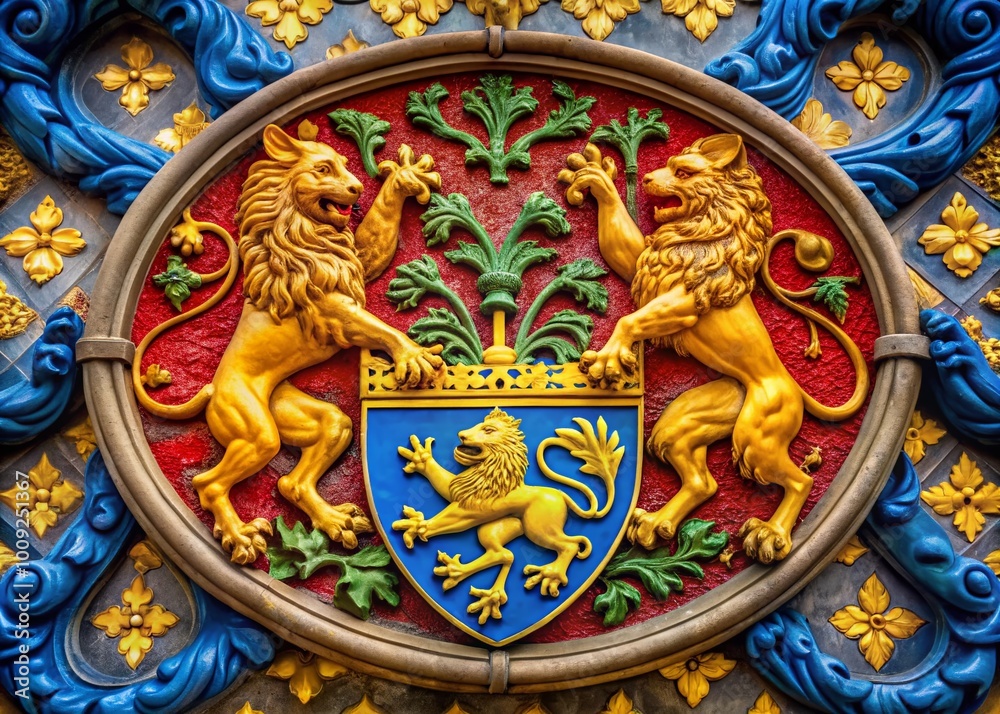 Elegant lion family crest design symbolizing strength, bravery, and noble heritage in heraldry style Elegant lion family crest design symbolizing strength, bravery, and noble heritage in heraldry style
