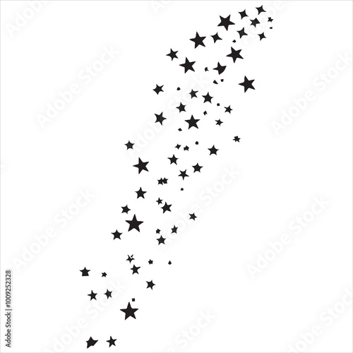 black flat beautiful stars fly apart on a white background, drawing