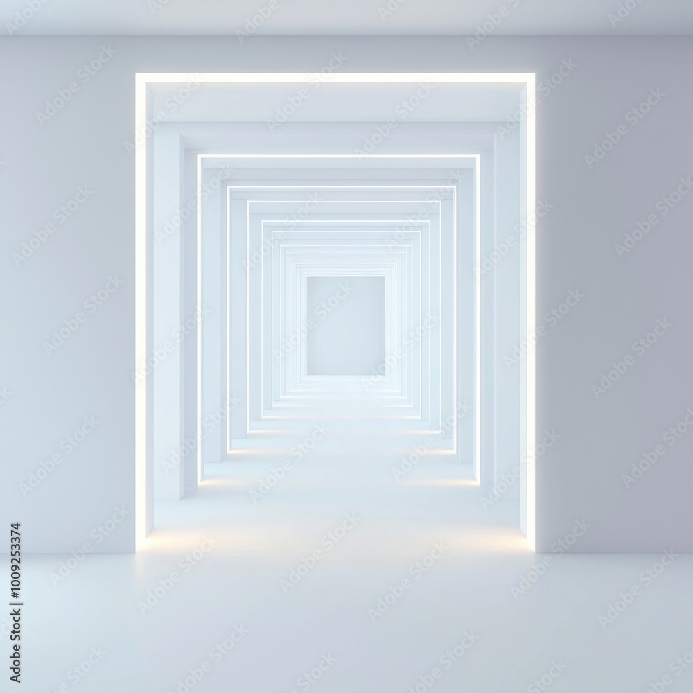Modern hallway with illuminated walls, white isolate background Modern hallway with illuminated walls, white isolate background
