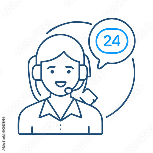 Customer service representative with a headset and 24/7 support symbol