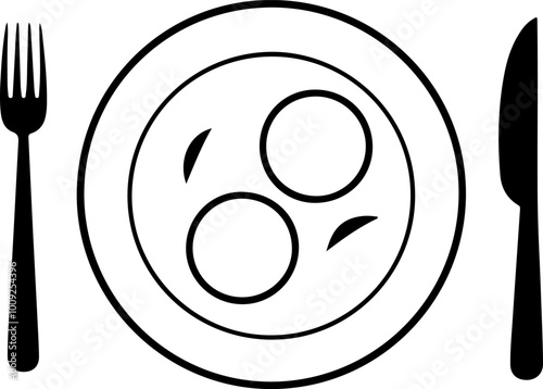 Black plate with food icons and utensils vector