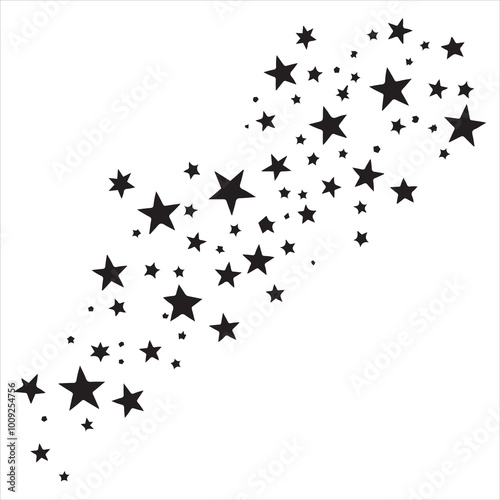black flat beautiful stars fly apart on a white background, drawing
