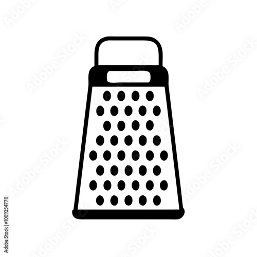 Icon of a kitchen grater with perforated holes on a plain background