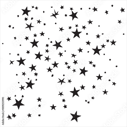 black flat beautiful stars fly apart on a white background, drawing