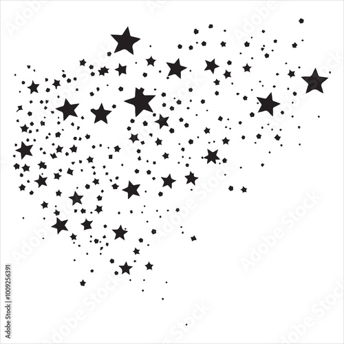 black flat beautiful stars fly apart on a white background, drawing
