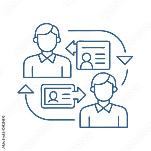 Line art icon two people exchanging identification cards or information