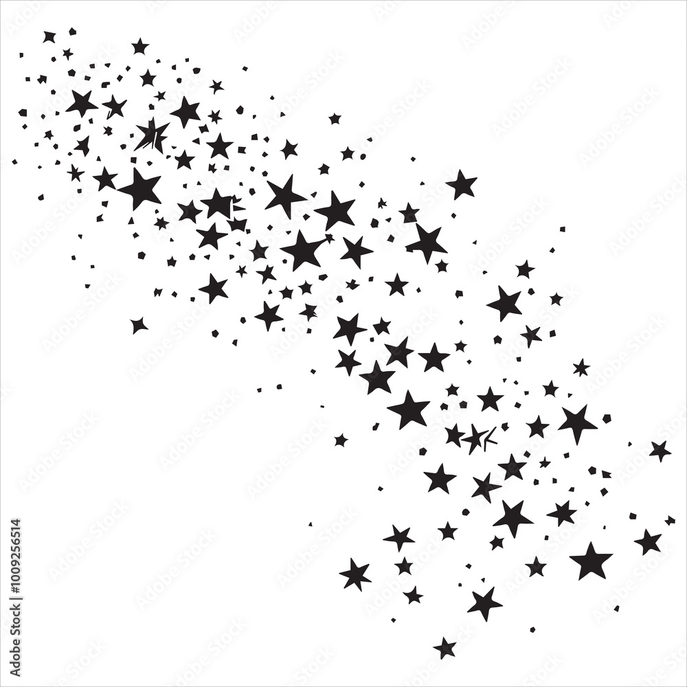 black flat beautiful stars fly apart on a white background, drawing black flat beautiful stars fly apart on a white background, drawing