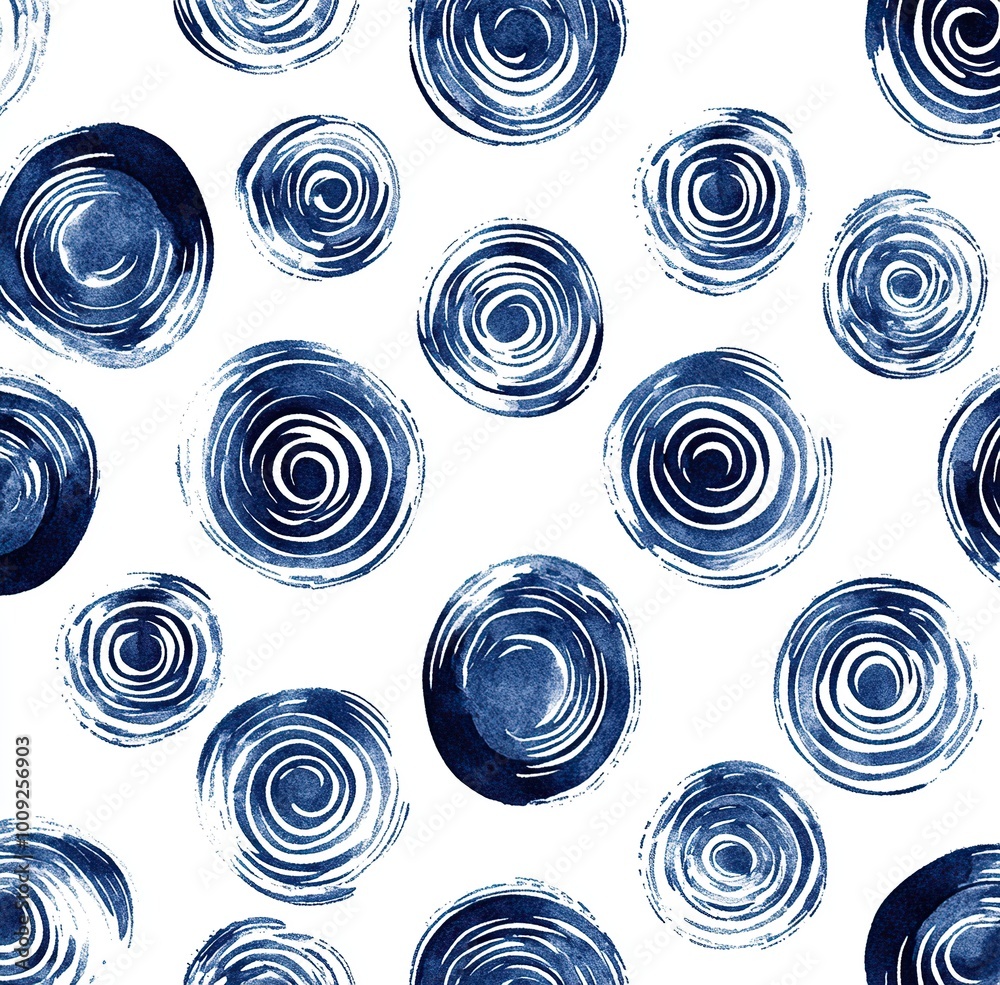 Abstract watercolor blue and white seamless pattern with swirling circles Abstract watercolor blue and white seamless pattern with swirling circles