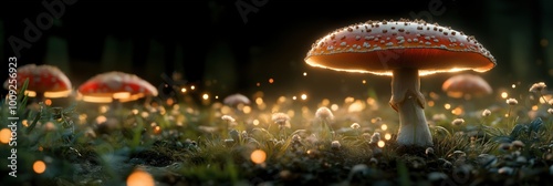 Enchanting fantasy wonderland with glowing mushrooms in mystical forest