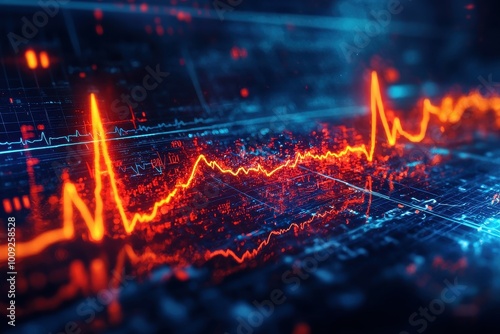 Wallpaper Mural Abstract digital background with a glowing orange line on a dark blue grid. Torontodigital.ca