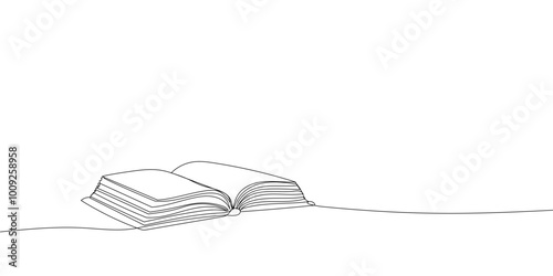 Book drawn with line. Line art book. Editable line isolated on white background. Vector graphics.