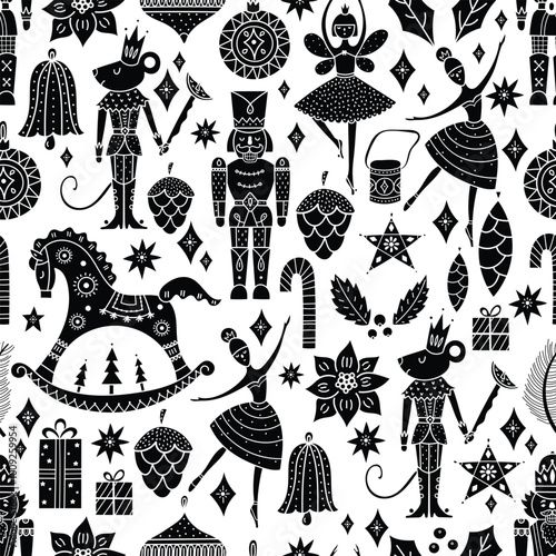 Black Christmas vector Nutcracker pattern. Silhouette. Can be used for wallpaper, pattern fills, web page background, surface textures.