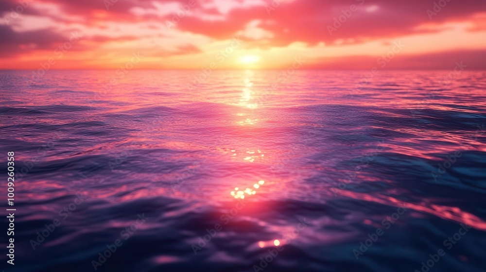 Obraz premium serene sunrise over the tranquil sea with soft hues of orange and pink reflecting on the waters surface creating a peaceful and picturesque coastal landscape