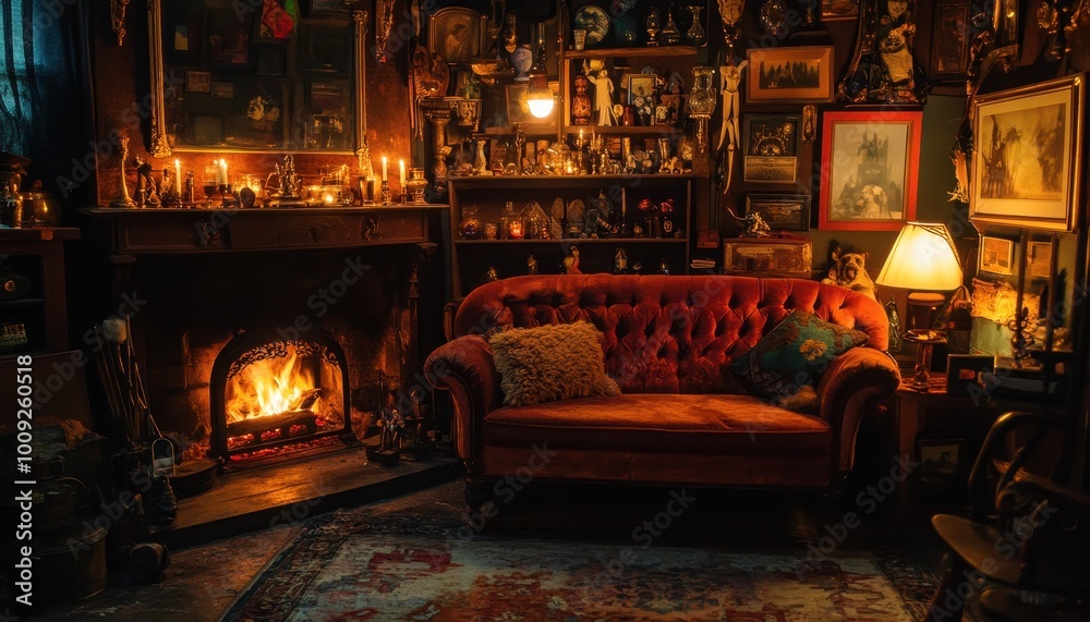 Cozy and Inviting Antique-Filled Living Room with Fireplace
