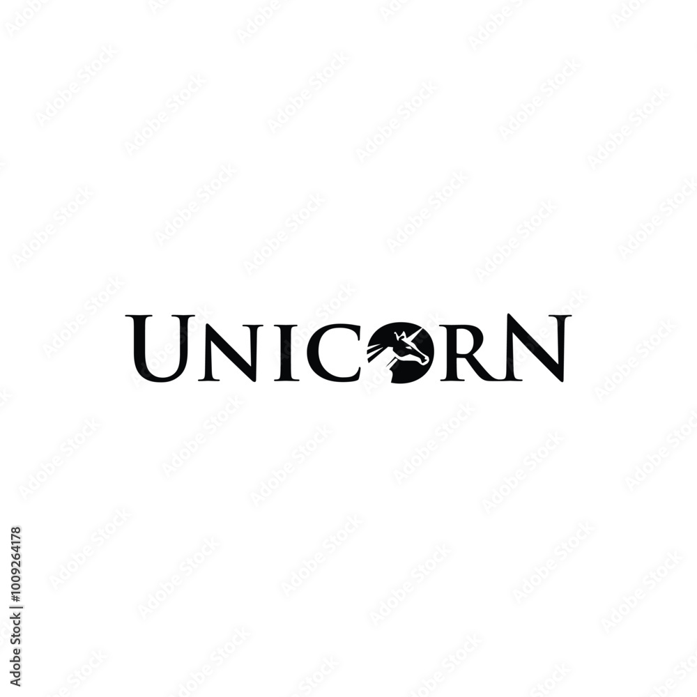Regal Unicorn Logo Design with Crown and Laurel in Elegant Typography Regal Unicorn Logo Design with Crown and Laurel in Elegant Typography