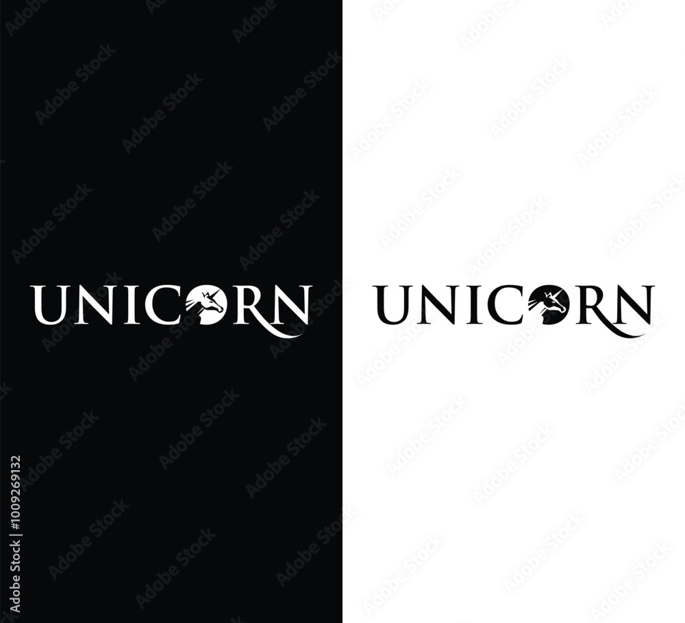 Regal Unicorn Logo Design with Crown and Laurel in Elegant Typography Regal Unicorn Logo Design with Crown and Laurel in Elegant Typography