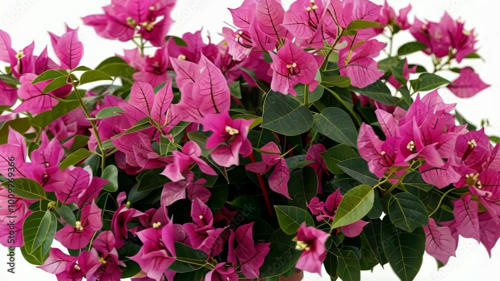 A vibrant bougainvillea plant with pink flowers is blooming in full glory A vibrant bougainvillea plant with pink flowers is blooming in full glory