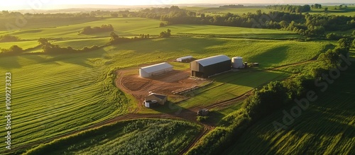 Aerial View of a Farm in Rural Landscape