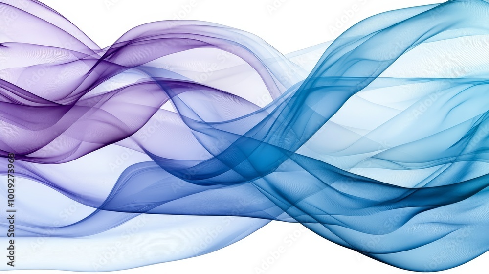 Fototapeta premium Ethereal Tranquility Abstract Translucent Waves in Soft Blue and Purple on White Background - Serene Fluidity and Layered Depth for Design and Decor