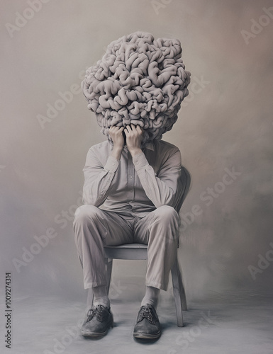 a person consumed by thoughts, abstract concept, AI generated