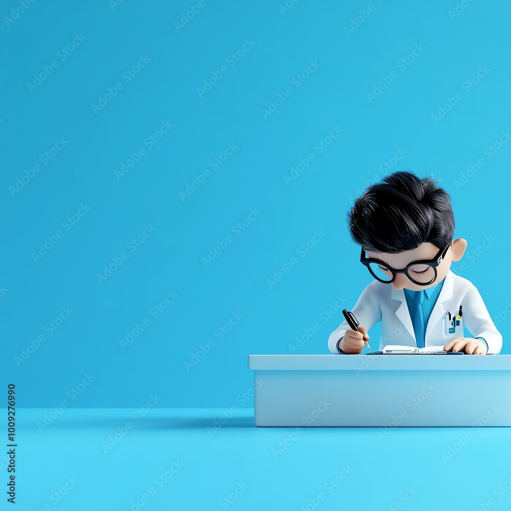 Doctor writing prescription, patient consultation, clinic desk, 3D illustration Doctor writing prescription, patient consultation, clinic desk, 3D illustration