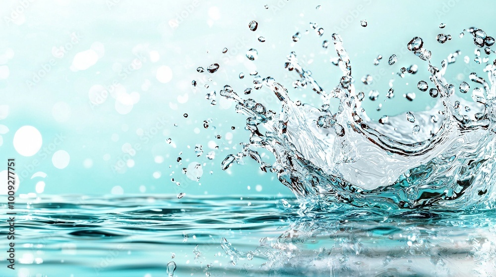 A close-up of water splashing onto a body of water with a blue sky in the backdrop A close-up of water splashing onto a body of water with a blue sky in the backdrop