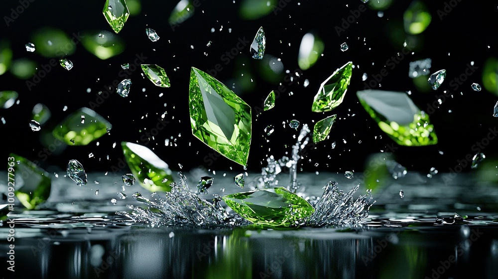 A cluster of emerald foliage bobbing atop a tranquil lagoon, dotted with dewdrops below A cluster of emerald foliage bobbing atop a tranquil lagoon, dotted with dewdrops below