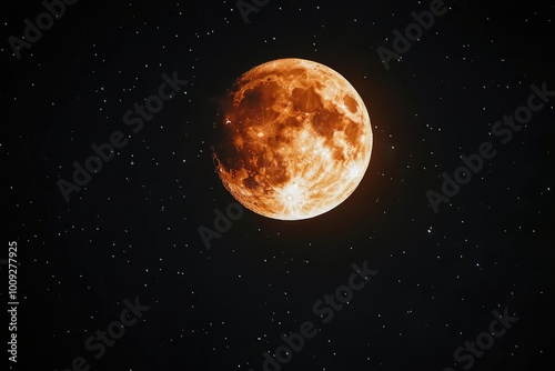 A Large, Orange Moon Amidst a Starry Night Sky photo