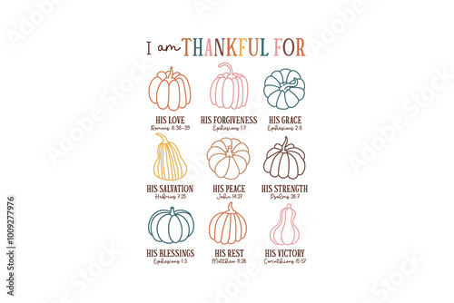 I Am Thankful For Fall Thanksgiving Christian Typography T shirt Design