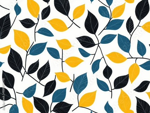 Flat Vector Modern Pattern Design Relating to Paper, Nature, and Sustainability in Blue, Yellow, Black, and White