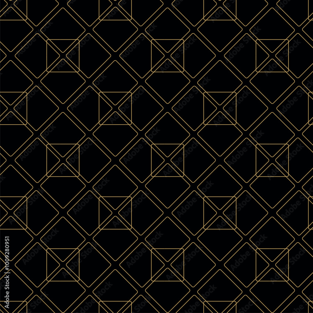 Fototapeta premium Abstract geometric pattern with crosses, stripes, lines. Seamless vector background. Black and gold ornament. Modern reticulated graphic design.