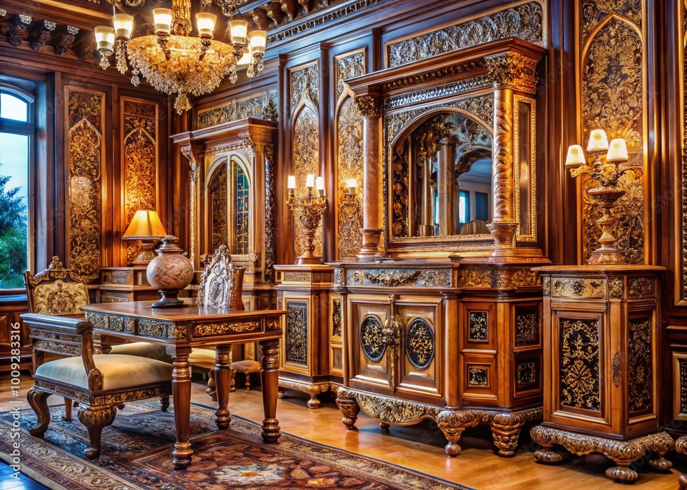 Obraz premium Exquisite Ebanista Craftsmanship Showcasing Intricate Woodwork and Detailed Furniture Design