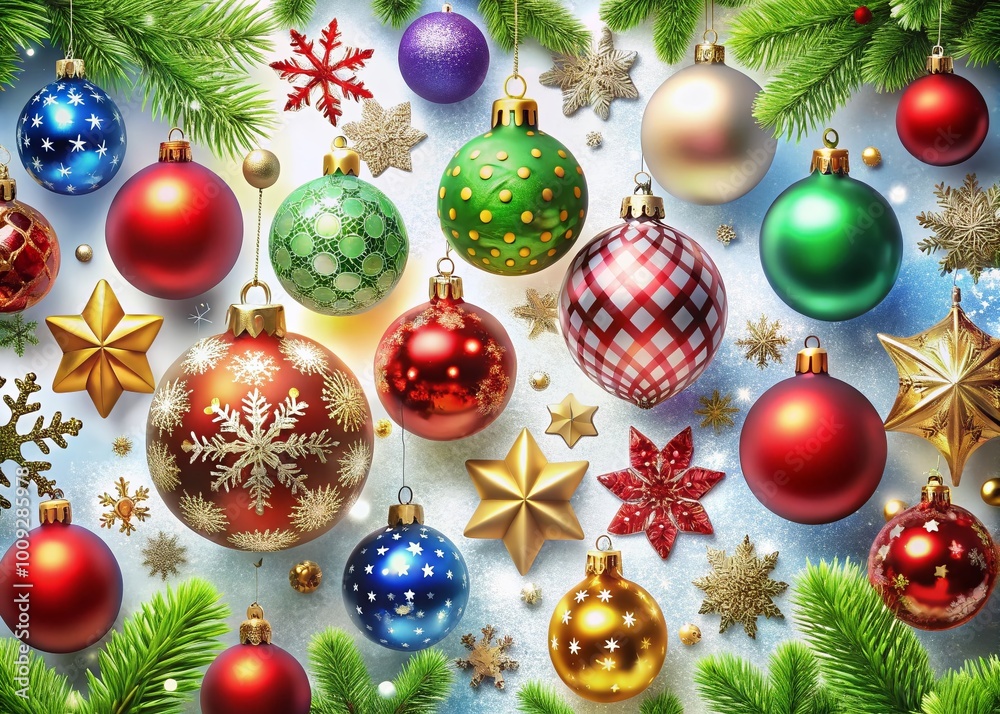 Naklejka premium Festive Christmas Clip Art Collection Featuring Ornaments, Snowflakes, Trees, and Holiday Symbols