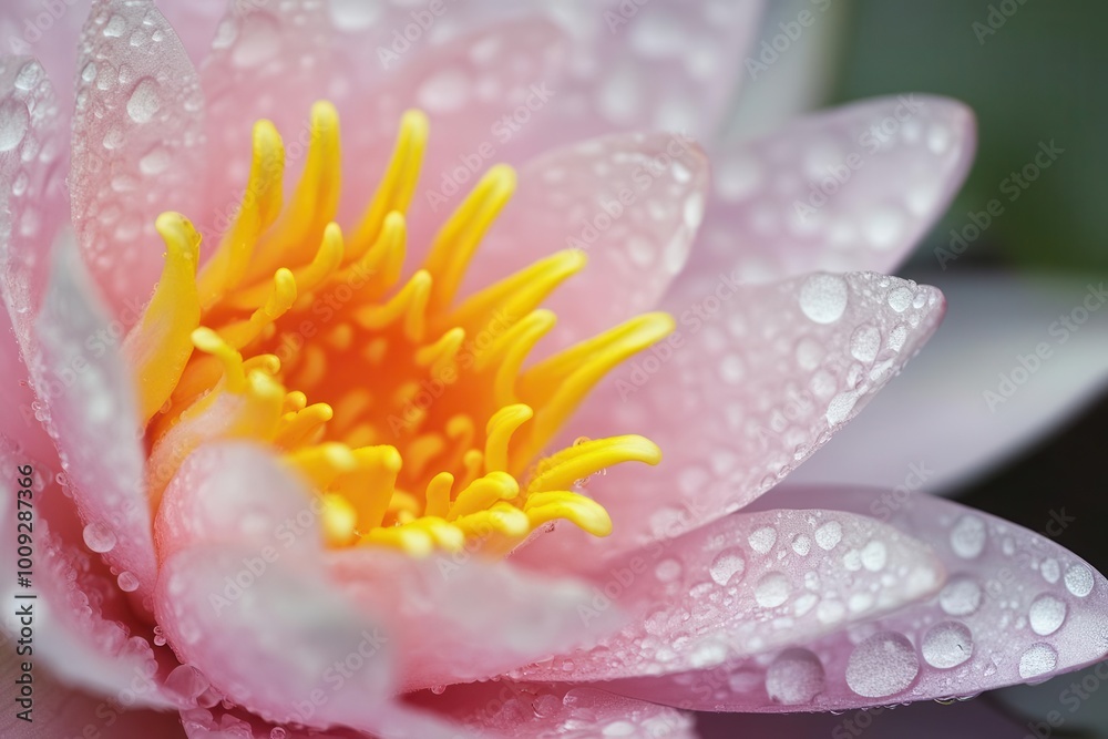 A close-up of a pink water lily with droplets, showcasing nature's beauty and tranquility. A close-up of a pink water lily with droplets, showcasing nature's beauty and tranquility.