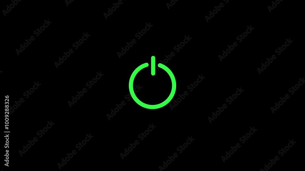 Power  button  icon animation on black background. power baton on of 4k animation video.