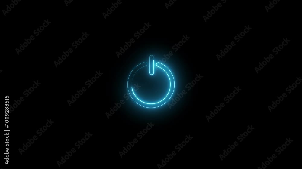 Neon power button icon animation. Black background 4k animation video. Neon power button icon animation. Black background 4k animation video.