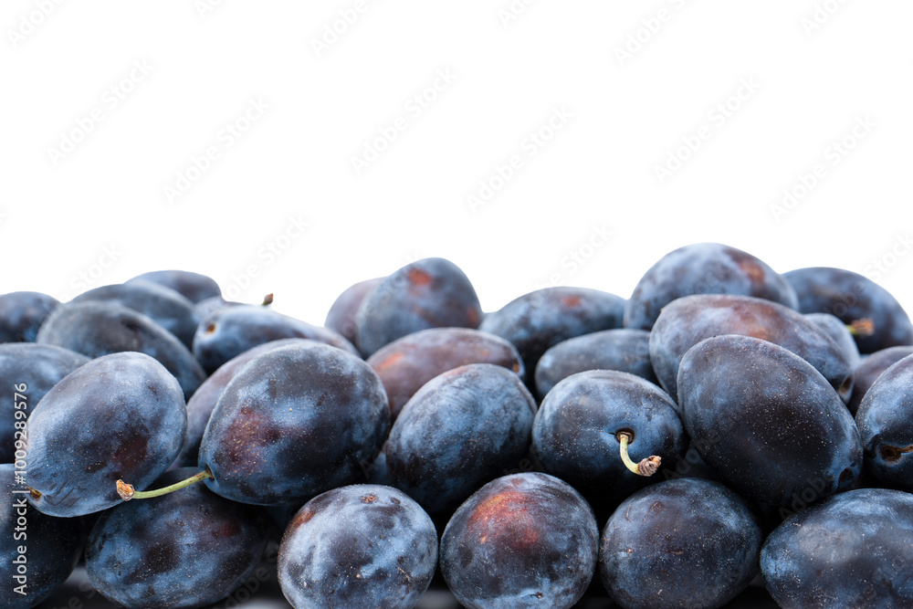 Fototapeta premium Fresh plums background. Top view. Organic food.